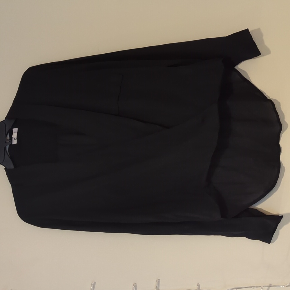 Everly Black Sheer V-Neck Blouse, Size M